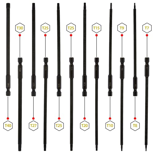 6" Long Torx Bit Set (12 Pack of Drill Bits with Case) Security Tamper Proof Star Design in T7, T8, T9, T10, T15, T20, T25 x 3, T27, T30, and T40 - style: Extra Long Torx Bits