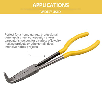 Long Reach Long Nose Pliers, 11" 90 Degree Bent Nose Pliers for Mechanics, Technicians or Home Repairing - size: 90 Degree Bent Nose