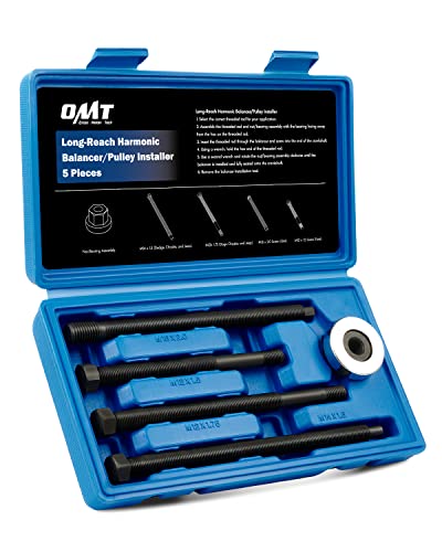 Orion Motor Tech Harmonic Balancer Installer Set, 5pc Long Reach Crank Pulley Underdrive Pulley Damper Installation Tool Kit with 4 Adapters & Nut Bearing - color: Blue, style: Harmonic Balancer Installer