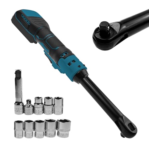 3/8" Extended Cordless Ratchet Wrench for Makita 18V Battery, 320 RPM,80 N.m Electric Power Ratchet Set with 8 Metric Sleeves,Built-in LED Light,6" Long Neck