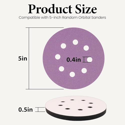 5 Inch 8 Hole Hook and Loop Interface Pads and Sanding Discs | 4PCS Orbital Sander Foam Pads & 30PCS Sandpaper,Soft Density Sponge Cushion Buffer Backing Pad,240 320 400 600 800 1000 Grit - color: 4PC Pads & 30PC Sanding Discs