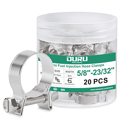 OURU Fuel Line Clamp 304 Stainless Steel,20PCS Adjustable 5/8"-23/32" Dia (16-18mm) Mini Fuel Injection Gas Line Hose Clamps,Pipe Clamp for Automotive,Diesel Petrol Pipe - size: 20PCS 5/8"-23/32" (16-18mm)