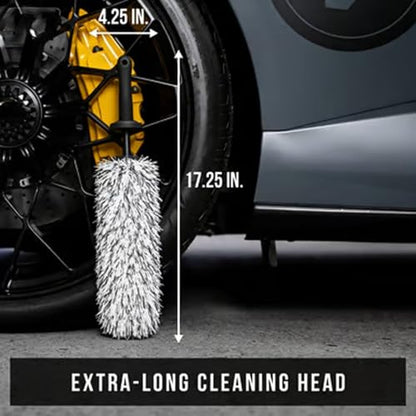 V+ Wheel Barrel Brush, Professional Microfiber Car Cleaner with Long Flexible Handle, Soft Bristle Rim Tool for Deep Well, Spoke & Exhaust Tip, Non-Scratch Auto Detailing Wash Supplies (#C) - color: #C