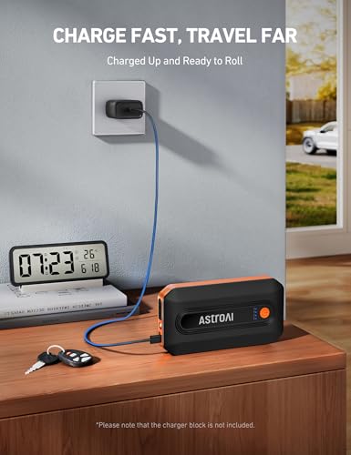 AstroAI B8 3000A Car Battery Jump Starter, 12V Jump Starter Battery Pack (up to 9.0L Gasoline and 7.0L Diesel Engine), Portable Jump Box with 3 Modes Flashlight and Jumper Cable - color: Orange