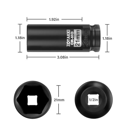 1/2" Drive 21mm Deep 6 Pt CR-MO Metric Impact Socket for Axle Nuts - size: 21mm, style: 1/2" Drive Deep