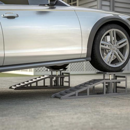 2 Pack Hydraulic Car Ramps 5 Ton 11000LB Capacity, Low Profile Vehicle Service Ramps with Hydraulic Jack, Heavy Duty Steel Car Lift Ramps for Truck Trailer Garage Maintenance (Gray, 11.61" - 16.21") - color: Gray