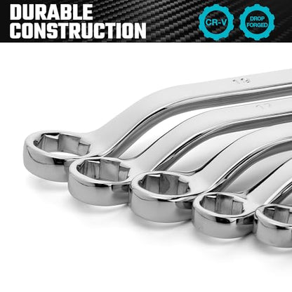 DURATECH 7-Piece Anti-slip Offset Box Wrench Set, Metric, 6-19mm | Bolt Extractor Wrench Set, 50-Degree Offset, CR-V Steel, With Rolling Pouch