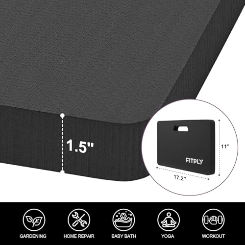 Extra Thick Garden Kneeling Pad - Foam Kneeling Pads for Gardening, Work & Exercise - Water-Resistant Knee Mat with Shock Absorbent Cushions for Baby Bath & Yoga, 17.2x11x1.5in, Black