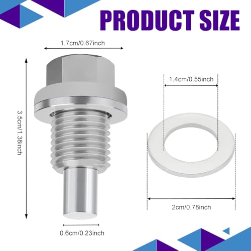 M14×1.5 Magnetic Oil Drain Plug, Transmission Oil Plug, Oil Pan Sump Drain Nut Bolt Screw Repair Kit, Car Magnetic Oil Drain Plug Removal Tool for Honda, Mazda, Suzuki, Jeep, Odyssey - color: Silver
