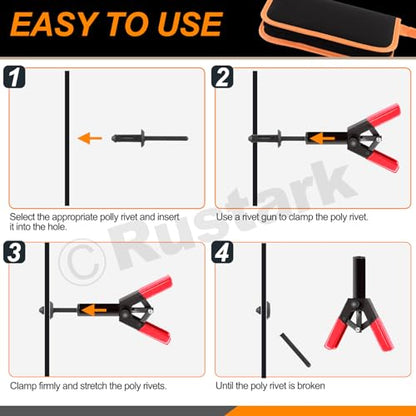 47Pcs Upgraded Poly Rivet Gun Automotive Kit with 40Pcs Nylon Blind Rivets, 4Pcs Precision Hook Tools, 1Pcs Fastener Removal Tool and Storage Bag, Plastic Hand Riveter for Automotive
