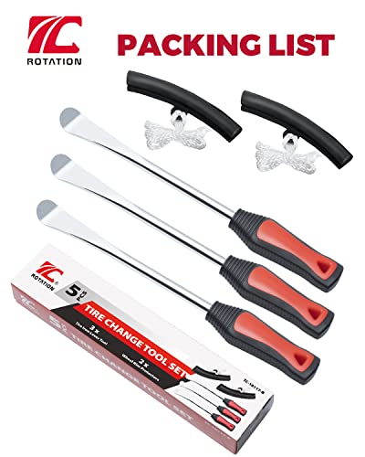 ROTATION 11.5 inch Steel Tire Spoon Lever Iron Tool Kit, Professional Tire Changing Tool for Motorcycle, Dirt Bike, Lawn Mower, 3 pcs Tire Spoons, 2 Rim Protector | 5-Piece Set - size: 5pc set