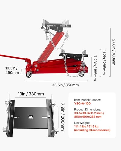 VEVOR Adjustable Floor Transmission Jack 2200 lbs/1T Low Profile Hydraulic Transmission Telescoping Heavy-Duty Lift Jack 7.28-27.6 in Lifting Height, 360° Swivel Front Wheels - size: 2200 lbs