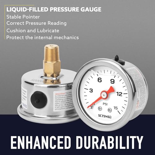 0-15 Psi Fuel Pressure Gauge, 1.5" Dial Size, 1/8" NPT Back Mount, Stainless Steel Case, Glycerin Liquid Filled, Inline Low Pressure Gauge, for Oil Water Air Pressure Test - size: 0-15 Psi, style: Back Mount