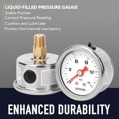 0-15 Psi Fuel Pressure Gauge, 1.5" Dial Size, 1/8" NPT Back Mount, Stainless Steel Case, Glycerin Liquid Filled, Inline Low Pressure Gauge, for Oil Water Air Pressure Test - size: 0-15 Psi, style: Back Mount