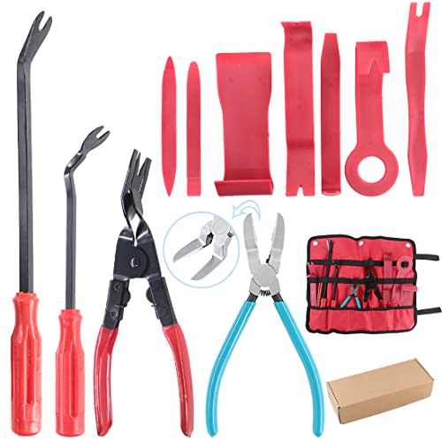 Glarks 11Pcs Auto Trim Removal Tool Kit, Universal Car Panel Trim Upholstery Rivets Clip Puller Plier Fastener Remover Automotive Door Panel Trim Removal Tool for Car Door Panel Dashboard