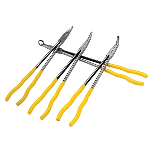 MANCHAP 4 Pieces 16 Inch Extra Long Needle Reach Pliers, Long Needle Nose Pliers Set with Straight, 45 Degree, 90 Degree Angle and Circle Pliers for Tight Space