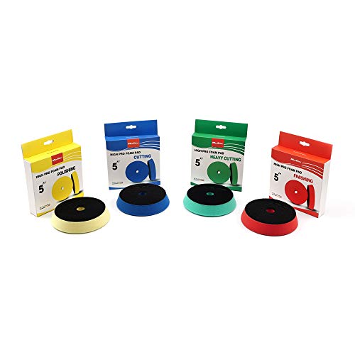 Maxshine 5” Universal High Pro Foam Pad Set – Compatible with DA & Rotary Polishers – Professional Detailing Pad for Heavy Cutting, Cutting, Polishing, & Finishing – Hook & Loop Backing - size: 5", style: Set
