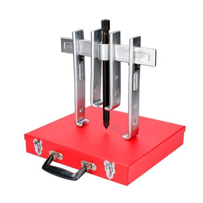 URREA 10-Ton Straight Jaw Puller Set - 8-piece Mechanical Gear Puller with Interchangable Jaws & Metal Box - 4232SJB - color: 8-piece Set W/ Metal Box