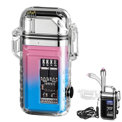 Electric Lighter with 360° Flexible Long Neck Plasma Lighters, LED Battery Display & Flashlight, USB Rechargeable Flameless Arc Windproof Lighters for Candle, Outdoor, Camping, Survival (Blue Pink) - color: Blue Pink