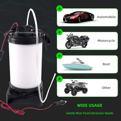 leaptrend Electric Oil Vacuum Extractor (NOT Manual), Oil Changer Fluid Extractor Pump with Cigarette Lighter and Crocodile Clip, 3 Size Oil Extraction Hose, 6L Oil Barrel w/Drain Switch