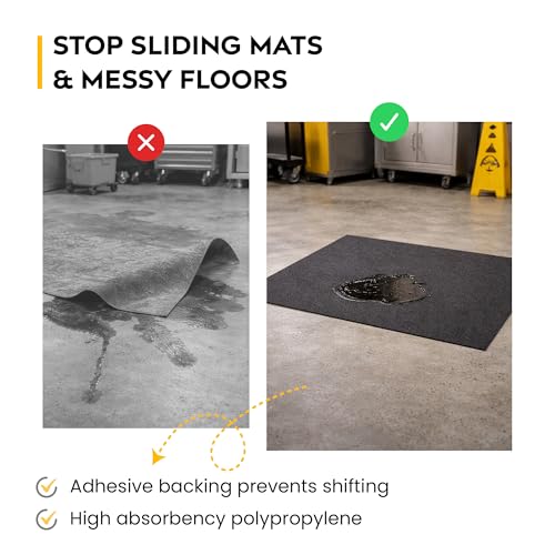 Spill Ready 3' x 50' Adhesive Absorbent Floor Mat Roll, Heavyweight 3 mm, Black Oil, Grease and Water Floor Mat, Garage Mat - size: 3' x 50'