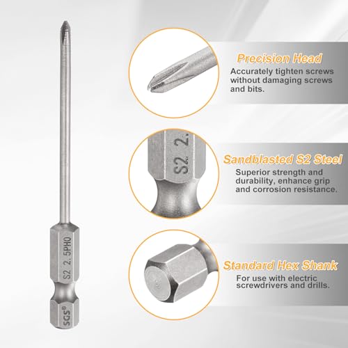 HARFINGTON 4pcs #0 Phillips Screwdriver Bit PH0 1/4" Hex Shank 3" (75mm) Long 0.1" Rod Magnetic Cross Head Drill Bits S2 Steel Industrial Screw Driver for Electric Power Tools, Gray - size: PH0 x 3" x 0.1"