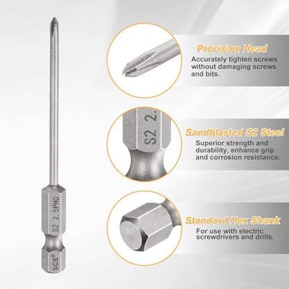 HARFINGTON 4pcs #0 Phillips Screwdriver Bit PH0 1/4" Hex Shank 3" (75mm) Long 0.1" Rod Magnetic Cross Head Drill Bits S2 Steel Industrial Screw Driver for Electric Power Tools, Gray - size: PH0 x 3" x 0.1"