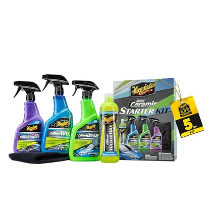 Meguiar’s Hybrid Ceramic Starter Kit - Premium Car Detailing Kit Includes Car Wash and Wax, Car Wax, Spray Detailer, and Tire Shine All with Advanced Hybrid Ceramic Chemistry for Amazing Protection - style: Ceramic Starter Kit