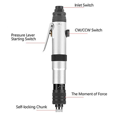Jectse 1/4" Air Straight Pneumatic Screwdriver,1000RPM Mini Handhold Pneumatic Screwdriver Kit,Industrial Screw Driver Tool