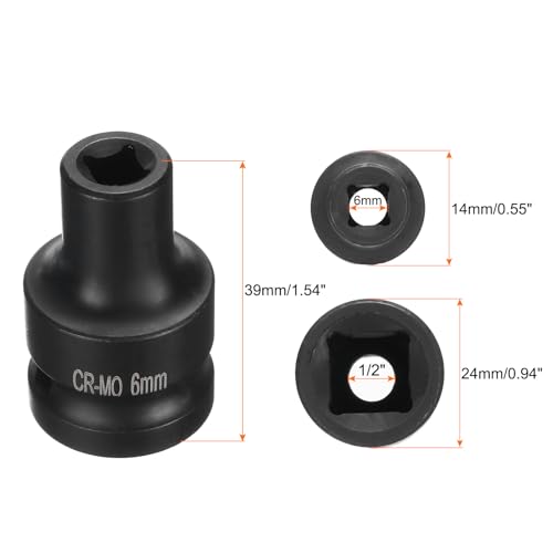 HARFINGTON 2pcs 4 Point Square Socket 1/2" Drive 6mm Metric Square Impact Socket CR-MO Blackening Standard Wheel Sockets Pneumatic Socket Tool for Auto Repair Mechanical Maintenance Home Use - size: 6mm