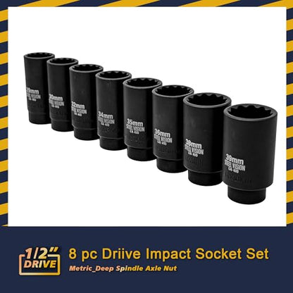 Steel Vision 1/2" Driive Impact Socket Set (1/2"_Metric_Deep Spindle Axle Nut) - style: 1/2"_Metric_Deep Spindle Axle Nut
