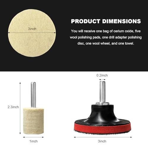 Glass Polishing Kit, Multifunctional Windshield Scratch Removal Kit with 100g Cerium Oxide Powder, Wool Polishing Wheel Deep Scratch Remover for Windscreen & Glass Repair