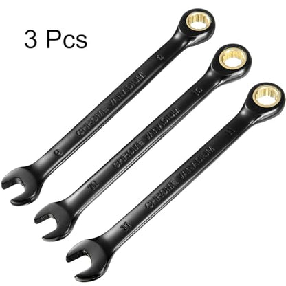 HARFINGTON 3Pcs Ratcheting Wrench Set 9-11mm Metric Open End Wrench 72-Teeth CR-V Steel 12 Point Nickel Plated Combination Ratchet Wrench for Fasteners Nut Bolt - size: 9mm/10mm/11mm