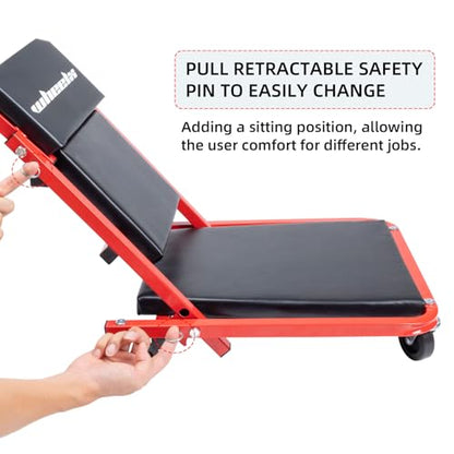 Mechanic Creeper 36-inch 3-in-1 Mode Z Seat 340lbs Capacity, Foldable Garage Adjustable Rolling Folding with 6pcs Wheels Roller, Lay Down Sit Lean Back, Under Car Auto Repair (Red Frame) - color: Red