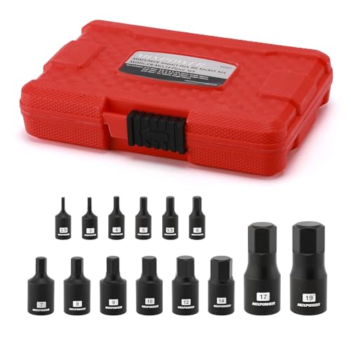 MIXPOWER 14-Piece Dr. Bit Socket Set, 2.5mm to 19mm, 1/4", 3/8" and 1/2" Drive, Cr-Mo Impact Grade, Metric, Hex Bit Socket - size: Metric