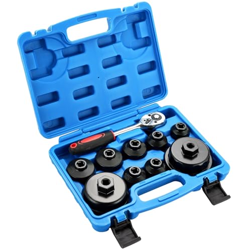 DASBET 10PCS Metric Oil Filter Wrench Socket Set | Includes 24mm to 65mm Low Profile Cap Wrenches for Easy Oil Filter Removal, 3/8" Drive Tool Kit, Compatible with Toyota, BMW, Mercedes, VW