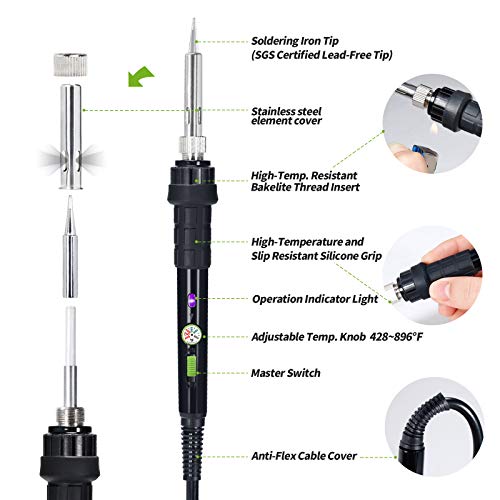 YIHUA 947-III Soldering Iron Kit with Temperature Stabilization, On-off Switch, 60W Portable Soldering Iron Kit with Holder, Tip Cleaner, Cleaning Sponge, 110V US Plug - style: Basic Style - Analog Irontal Iron Kit