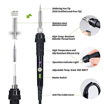 YIHUA 947-III Soldering Iron Kit with Temperature Stabilization, On-off Switch, 60W Portable Soldering Iron Kit with Holder, Tip Cleaner, Cleaning Sponge, 110V US Plug - style: Basic Style - Analog Irontal Iron Kit
