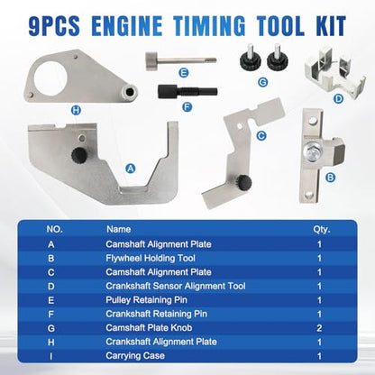 GOOACC Engine Camshaft Timing Locking Tool Kit Fit for Jaguar Land Rover Evoque 2.0, 9PCS Timing Tool Kit for Ford Mondeo Focus 2.0 Ecoboost Ti-VCT Replace 303-1594 303-1595 303-1565 303-1504 303-748 - size: 9PCS Kit