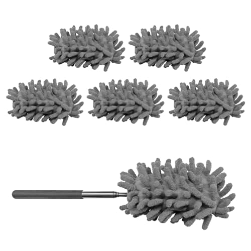 6PCS Microfiber Duster for Cleaning, Washable Chenille Hand Dusters with Extendable Telescoping Pole, Mini Car Interior Dusting Brush Tool for Auto Dash, Home, Office, Blinds(Gray) - color: Gray