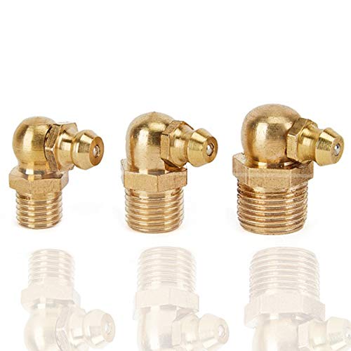 M8 x 1mm Metric Thread 90 Degree Angled Brass Hydraulic Zerk Grease Nipple Fitting，PACK OF 10 - size: M8x1/90 Degree Angled