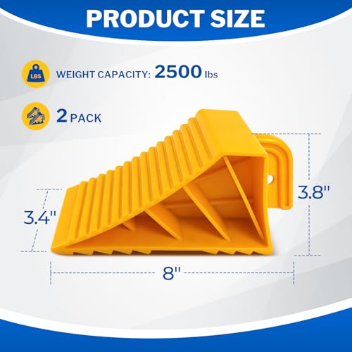 ROBLOCK 2 PCS Wheel Chocks for Travel Trailers, Heavy Duty Yellow Tire Stoppers with Rope, Non-Slip Grooved Wheel Blocks, Easy to Carry, Parking Stabilizer RV Accessories, Yellow - size: 2 PCS