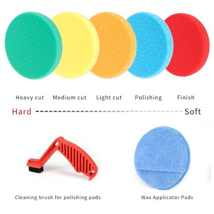 CARROAD 7pc 6.5 Inch Patterned Polishing Pads Kit - Microfiber & Foam Buffing Pads for Orbital/DA Polisher - Scratch & Swirl Removal - Hook & Loop Backing - Washable & Reusable - size: 7pc 6.5inch pattern