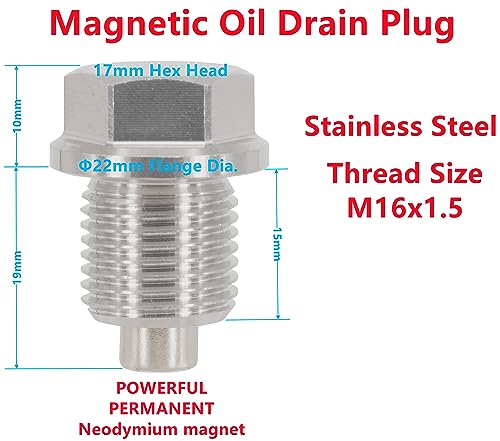 1PC M16x1.5 Stainless Steel Magnetic Oil Drain Plug Fit Subaru Ascent BRZ WRX Forester Impreza Legacy Outback Crosstrek Mini Cooper John Deere Aprilia Replace 32195AA020 DP009 803916010 Washer - size: M16x1.5