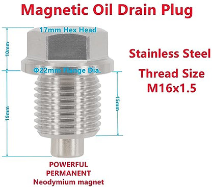 1PC M16x1.5 Stainless Steel Magnetic Oil Drain Plug Fit Subaru Ascent BRZ WRX Forester Impreza Legacy Outback Crosstrek Mini Cooper John Deere Aprilia Replace 32195AA020 DP009 803916010 Washer - size: M16x1.5