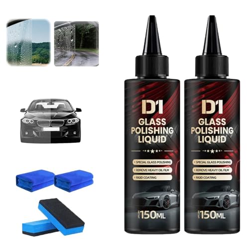 2PCS Bianca Glass Polishing Liquid D1, Bomini Car Glass Polishing, Anti-Fog Hydrophobic Coating Spray, Compound Windshield Cleaner Oil Film Remover Scratches, Wiper Marks & Oil Film with Sponge