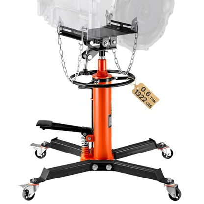 VEVOR Transmission Jack, 1322 LBS Hydraulic Telescoping Transmission Jack, 32"-67" High Lift Transmission Jack Stand with Foot Pedal, 360° Swivel Wheel - size: 1322 lbs
