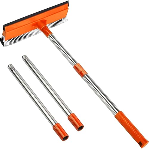 2-in-1 Adjustable Window Squeegee with Extendable Stainless Steel Pole, 30.7 inch-55 inch Height for Glass, Shower, Car Windshield and Glass Surface Cleaning