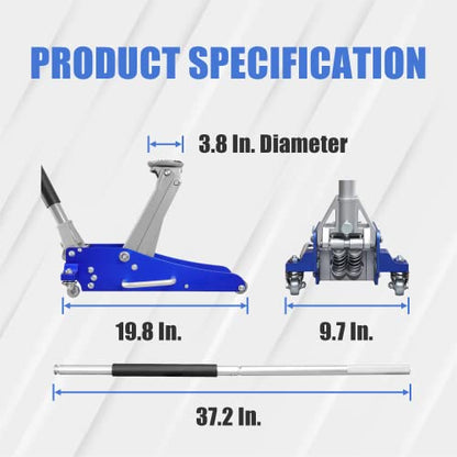 BIG RED T815016L Torin Hydraulic Low Profile Aluminum and Steel Racing Floor Jack, 1.5 Ton (3,000 lb) Capacity, Blue & T42002A Torin Steel Jack Stands: Double Locking, 2 Ton (4,000 lb) Capacity, Red