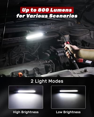 Rechargeable Work Light, 5000mAh Flexible Gooseneck LED Work Light with Magnetic Base, 800LM Portable Mechanic Light for Auto Repair, Workbench, Grill, Inspection, Black